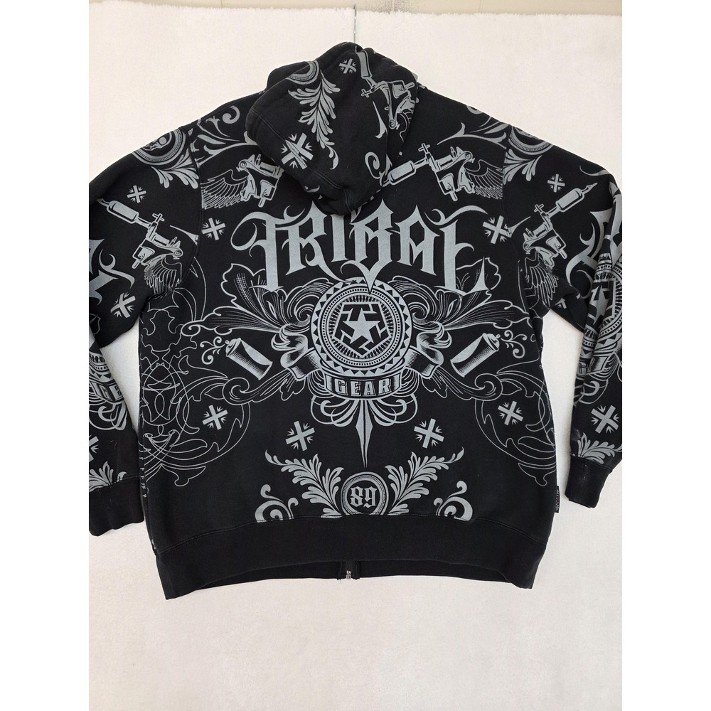 Tribal Gear Hoodie Mens Large Black Full Zip Tattoo Graphic Sweatshirt Fleece - Picture 5 of 11